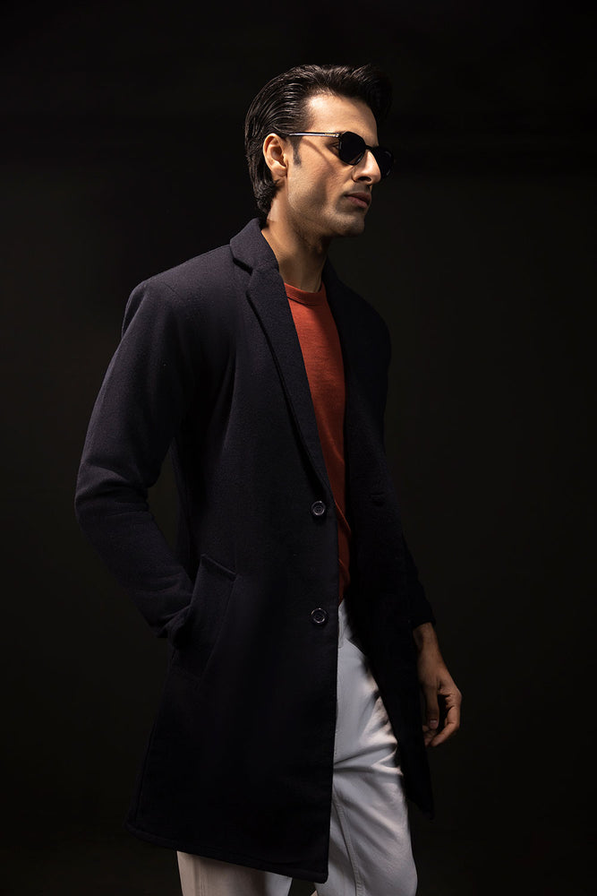 Navy Blue Wool Over Coat