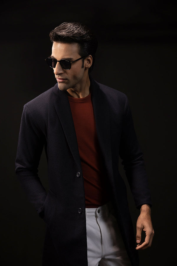 Navy Blue Wool Over Coat