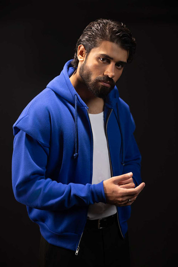 Royal Blue Cropped Pronounced Shoulder Hoodie