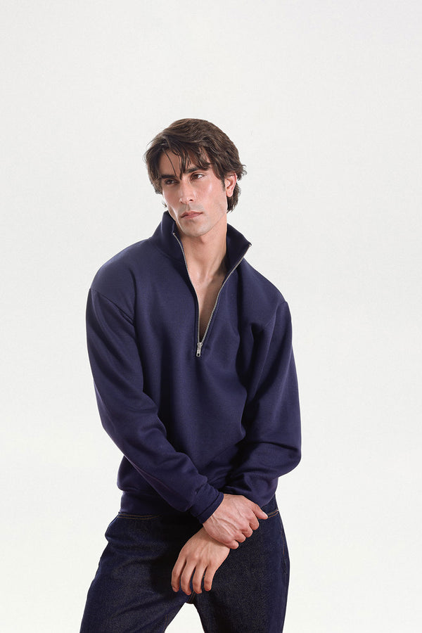 Navy Relaxed Fit Zip-Top Sweatshirt