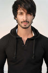 Black Button-down Pullover Henley Hoodie