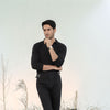 Black Full Sleeves Open Collar Structured Polo Shirt