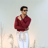 Maroon Full Sleeves Open Collar Structured Polo Shirt