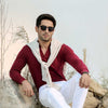 Maroon Full Sleeves Open Collar Structured Polo Shirt