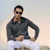 Charcoal Button-down Pullover Henley Hoodie