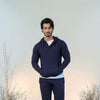 Navy Blue Button-down Pullover Henley Hoodie