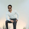 White Full Sleeves Open Collar Structured Polo Shirt