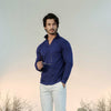 Navy Blue Full Sleeves Open Collar Structured Polo Shirt