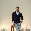 Navy Blue Fisherman Knit Zip Neck Jumper