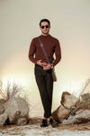 Brown Full Sleeves Mock Neck