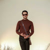 Brown Full Sleeves Mock Neck