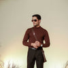 Brown Full Sleeves Mock Neck