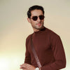 Brown Full Sleeves Mock Neck