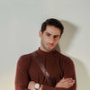 Brown Full Sleeves Mock Neck