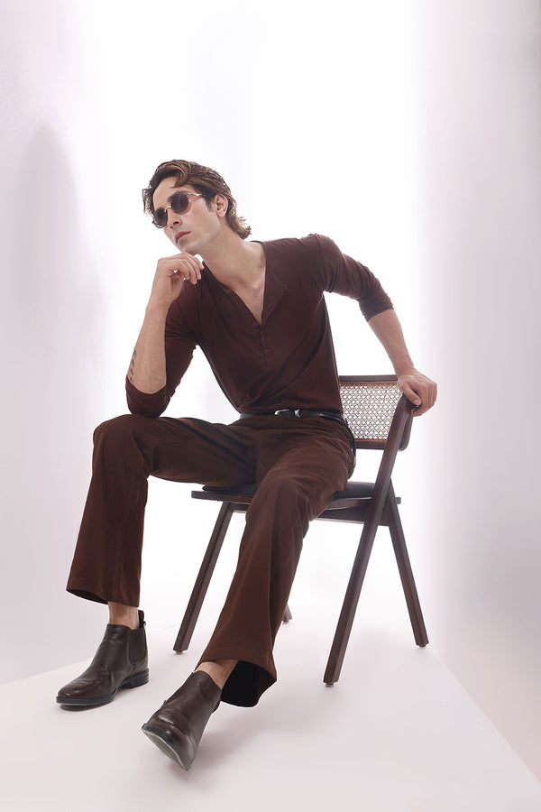 Brown Soft Cotton Bootcut Trousers