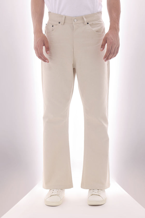 Ecru Soft Cotton Bootcut Trousers
