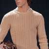 Beige Crew Neck Cable Knit Sweater
