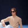 Beige Crew Neck Cable Knit Sweater