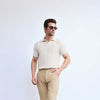 Cream Plisse Johnny Collar Polo