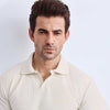 Cream Plisse Johnny Collar Polo