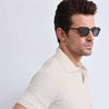 Cream Plisse Johnny Collar Polo