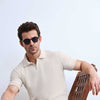 Cream Plisse Johnny Collar Polo