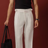 White Front Single Pleated Wide Leg Trouser