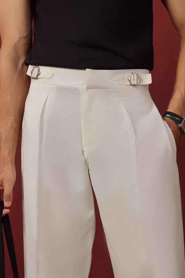 White Front Single Pleated Wide Leg Trouser