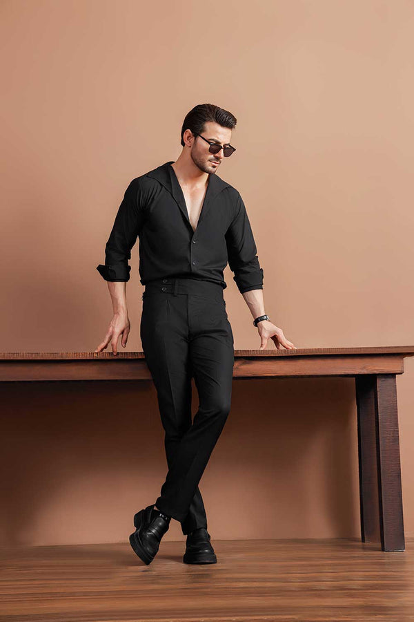 Black Split Two Buttoned Gurkha Trousers