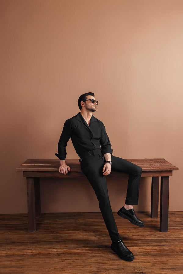 Black Split Two Buttoned Gurkha Trousers