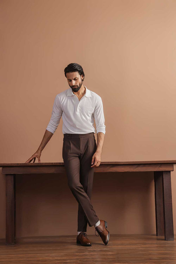 Brown Flannel High Rise Pant