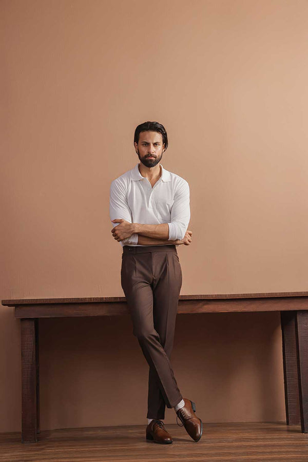 Brown Flannel High Rise Pant