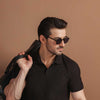 Black Plisse Johnny Collar Polo