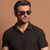 Black Plisse Johnny Collar Polo