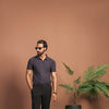 Dark Grey Plisse Johnny Collar Polo