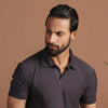 Dark Grey Plisse Johnny Collar Polo
