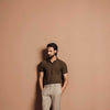 Khaki Green Plisse Johnny Collar Polo