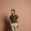 Khaki Green Plisse Johnny Collar Polo