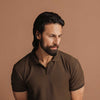 Khaki Green Plisse Johnny Collar Polo