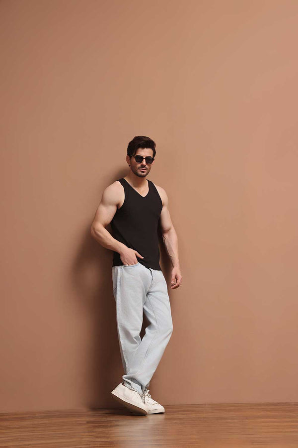 Black V Neck Organic Vest