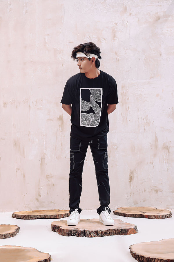 Black Abstract Printed Oversized T-Shirt