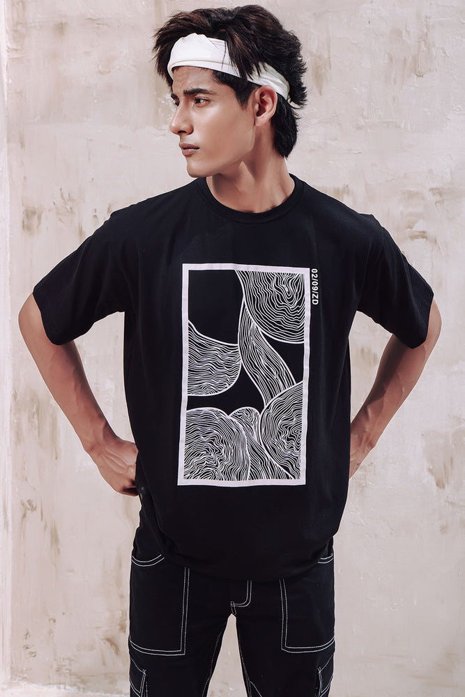 Black Abstract Printed Oversized T-Shirt