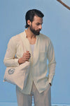 Cream Seersucker Open V-Neck Collared Shirt