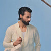 Cream Seersucker Open V-Neck Collared Shirt