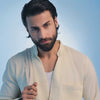 Cream Seersucker Open V-Neck Collared Shirt