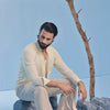 Cream Seersucker Open V-Neck Collared Shirt