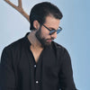 Black Seersucker Open V-Neck Collared Shirt