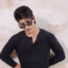 Black Five Button Henley