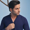 Imperial Blue Seersucker Open V-Neck Collared Shirt