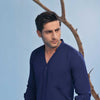 Imperial Blue Seersucker Open V-Neck Collared Shirt